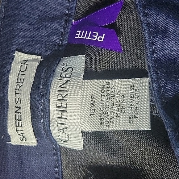 CATHERINE'S Sateen Stretch Staight Leg Navy Blue Pants Size 16 Petite - Picture 8 of 8